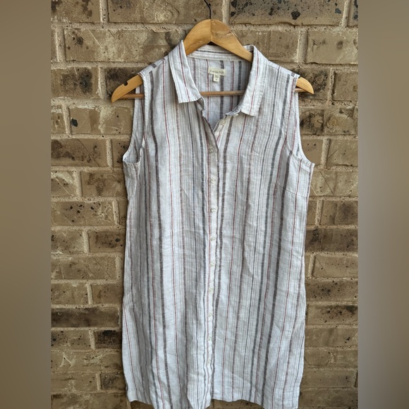 Garnet Hill White Striped Linen Midi Shirt Dress size 10 - Picture 3 of 7